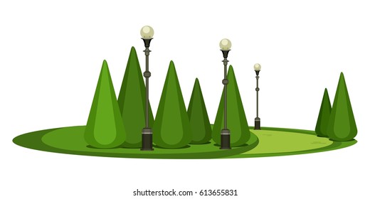 Vector illustration of a summer warm day in the park Alley in the trees