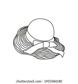 Vector illustration of summer women wave hat. Doodle outline