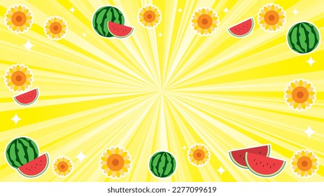 vector illustration of summer yellow flash with gradation -sunflower and watermelon and glitter-