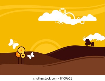 vector illustration of a summers evening in the countryside