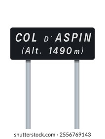 Vector illustration of summit of the Col d'Aspin road sign on metallic post