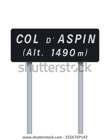 Vector illustration of summit of the Col d'Aspin road sign on metallic post