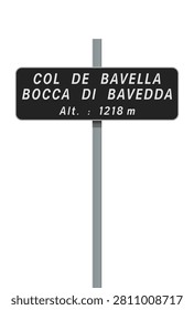 Vector illustration of summit of the Col de Bavella (Bocca de Bavedda in Corsica) road sign on metallic post