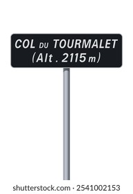 Vektorgrafik des Gipfels des Col du Tourmalet Straßenschildes auf Metallpfosten