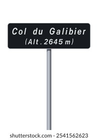 Ilustração vetorial do cume do sinal rodoviário do Col du Galibier no poste metálico