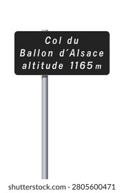 Vector illustration of summit of the Col du Ballon d'Alsace road sign on metallic pole