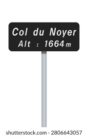 Vector illustration of summit of the Col du Noyer road sign on metallic post