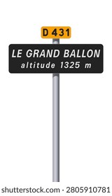 Vector illustration of summit of the Grand Ballon road sign on metallic pole