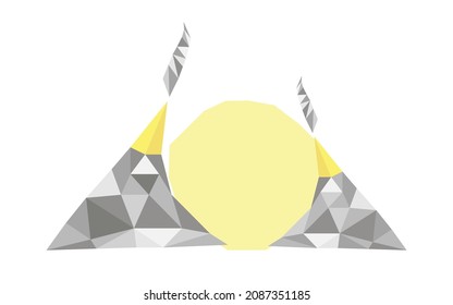 Vektorgrafik der Sonne mit 2 Vulkanen auf weißem Hintergrund