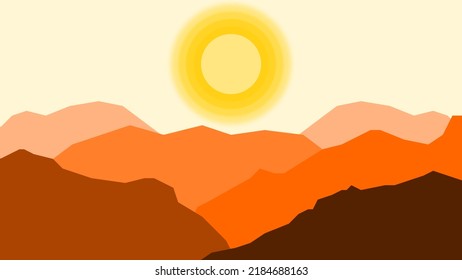 Vector illustration Sun above the hills in orange