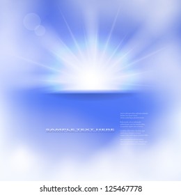 Ilustração vetorial do sol e nuvens em um céu azul. Malha de gradiente usada.