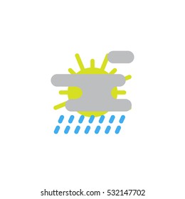 Vector illustration of the sun, clouds and rain. Flat forecast icon of a sunny and rainy weather. 