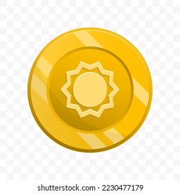 Vector illustration of Sun coin in gold color on transparent background (PNG).