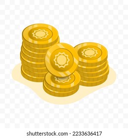 Vector illustration of Sun coins. gold colored vector for website design. Simple design with transparent background (PNG).