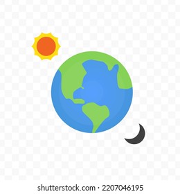 Vector illustration of sun earth and moon icon sign and symbol. colored icons for website design .Simple design on transparent background (PNG).