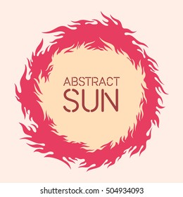 Vector illustration of the sun. Fire circle frame. Sun shape or flame border with space for text. Fire flames of different shapes isolated on background.