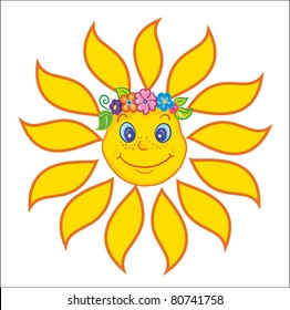 vector illustration- sun in flower chaplet