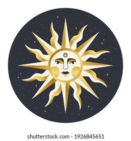 Vector illustration of sun. Gold gradient.