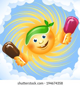 A vector illustration of sun and ice cream