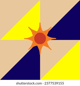 Vector illustration of a sun icon on a triangular background.