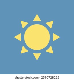 Vector illustration of sun icon, sun with rays, yellow sun, sunny, weather.	