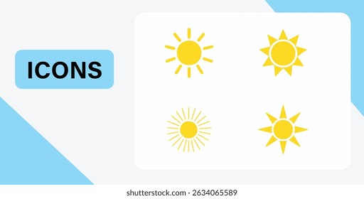 Vector illustration of sun icons on a white background.