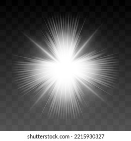Vector illustration Sun. Light flare special effect with rays of light and magic sparkles. Bright Star.