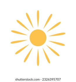 Vector illustration of the sun with long rays. Isolated on white background.