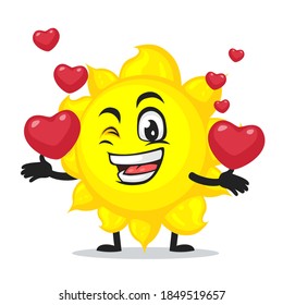 vector illustration of sun mascot or character bring love symbols