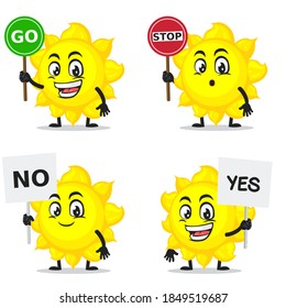 vector illustration of sun mascot or character collection set with sign theme