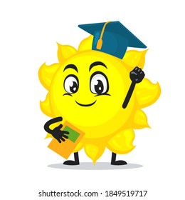 vector illustration of sun mascot or character graduation hat and holding book