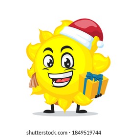 vector illustration of sun mascot or character wearing santa hat