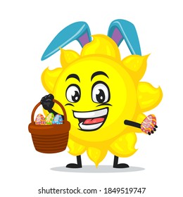 vector illustration of sun mascot or character wearing bunny hat
