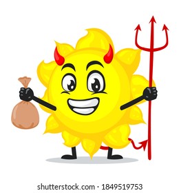 vector illustration of sun mascot or character Wearing devil costume and holding trident