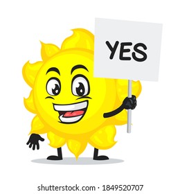 ilustración vectorial de la mascota solar o signo de retención de caracteres dice sí