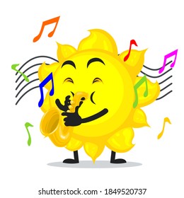 vector illustration of sun mascot or character playing saxophone