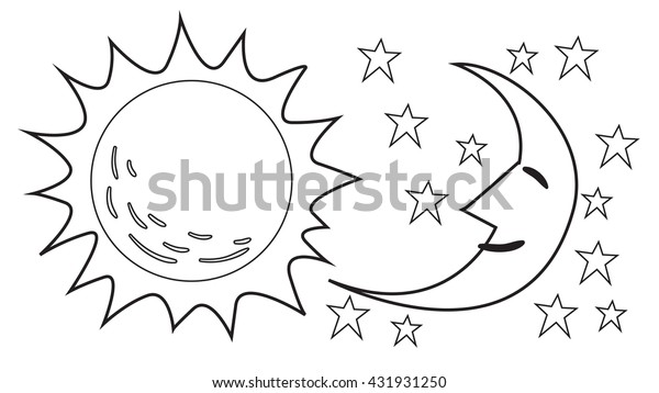 白黒の落書き風漫画の太陽と月のベクターイラスト のベクター画像素材 ロイヤリティフリー