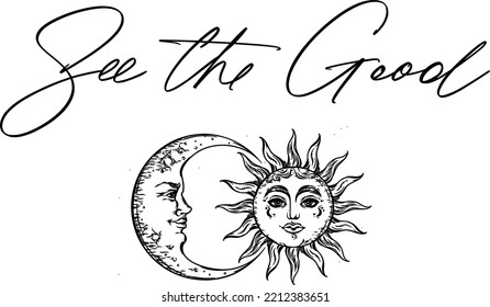 Vector illustration Sun moon lettering