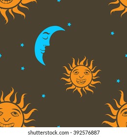vector illustration of Sun and moon seamless background.