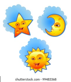 Vector illustration of sun, moon and star