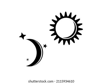 Ilustración vectorial de sol y luna con icono de estrellas sobre fondo blanco.