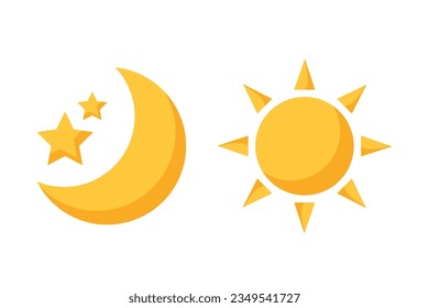 Vector illustration of sun and moon with stars. Day and night. Flat style. Logo for websites.	
