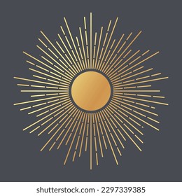 Ilustración vectorial con sol en estilo místico para tarjeta tarot.