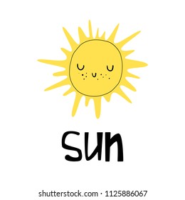 Vector illustration of the sun. Nice background. Hand drawn letters style. Scandinavian motives

