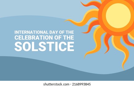 Vektorgrafik der Sonne auf hellblauem Hintergrund, als Banner oder Poster, Internationaler Tag der Feier der Solstice.