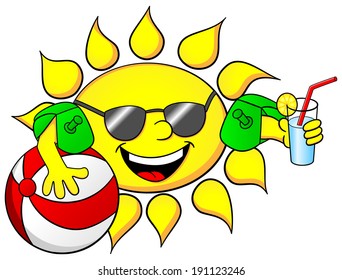 vector illustration of the sun on summer vacation