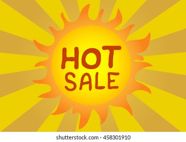 Vector Illustration. Sun on yellow background. Summer hot sale.