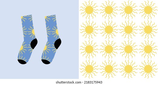 vector illustration of sun pattern with socks mockup and others