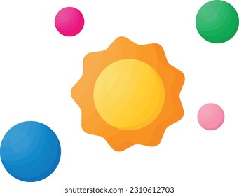 Vector illustration of sun and planets. Cosmos, galaxies and astronomy studies. Sun surrounded by planets. Orbit of the planets around a star.