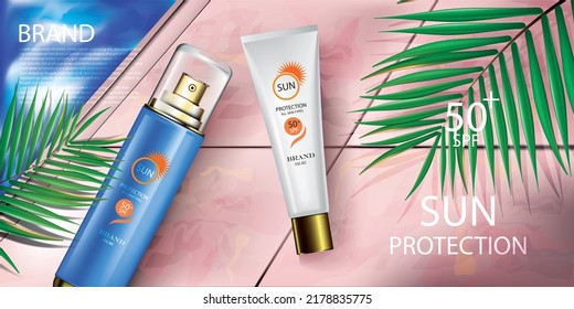 vector illustration sun protection cosmetic product ad design template.